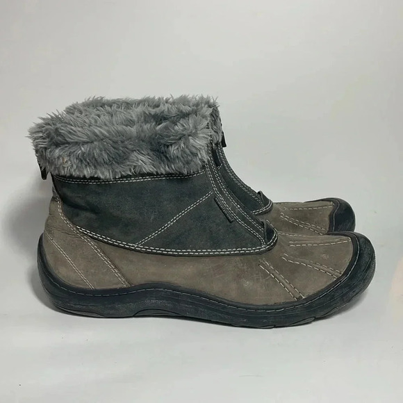Privo waterproof faux fur trim gray leather boots size 11M - Picture 2 of 6